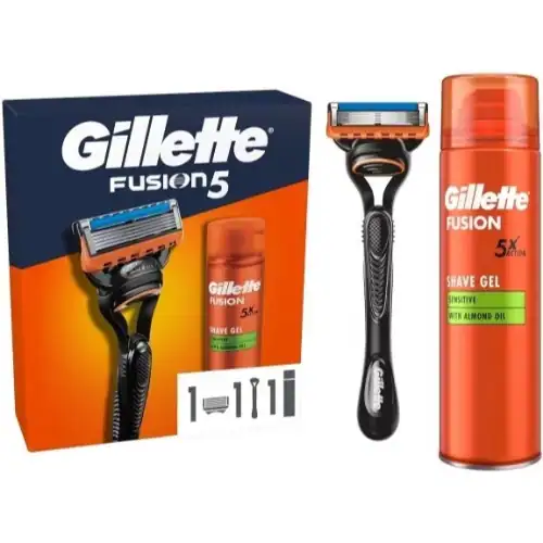 Gillette Fusion 5 Scheerset Houder + mes + Gel 200 ml