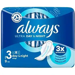 Always Maandverband Long Plus Ultra Day & Night met Vleugels 9 stuks