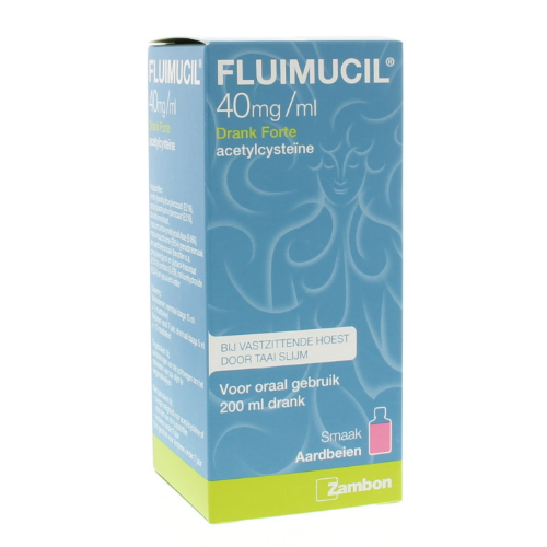 Fluimucil Drank 40mg-ml Forte Aardbei 200 ml